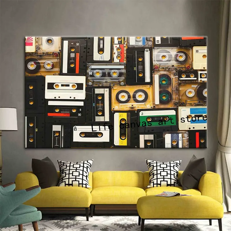 Affiches d'art de Cassette Audio de musique à l'ancienne, rétro brillant, peintures sur toile, imprimés muraux, images pour décoration de salon et de maison