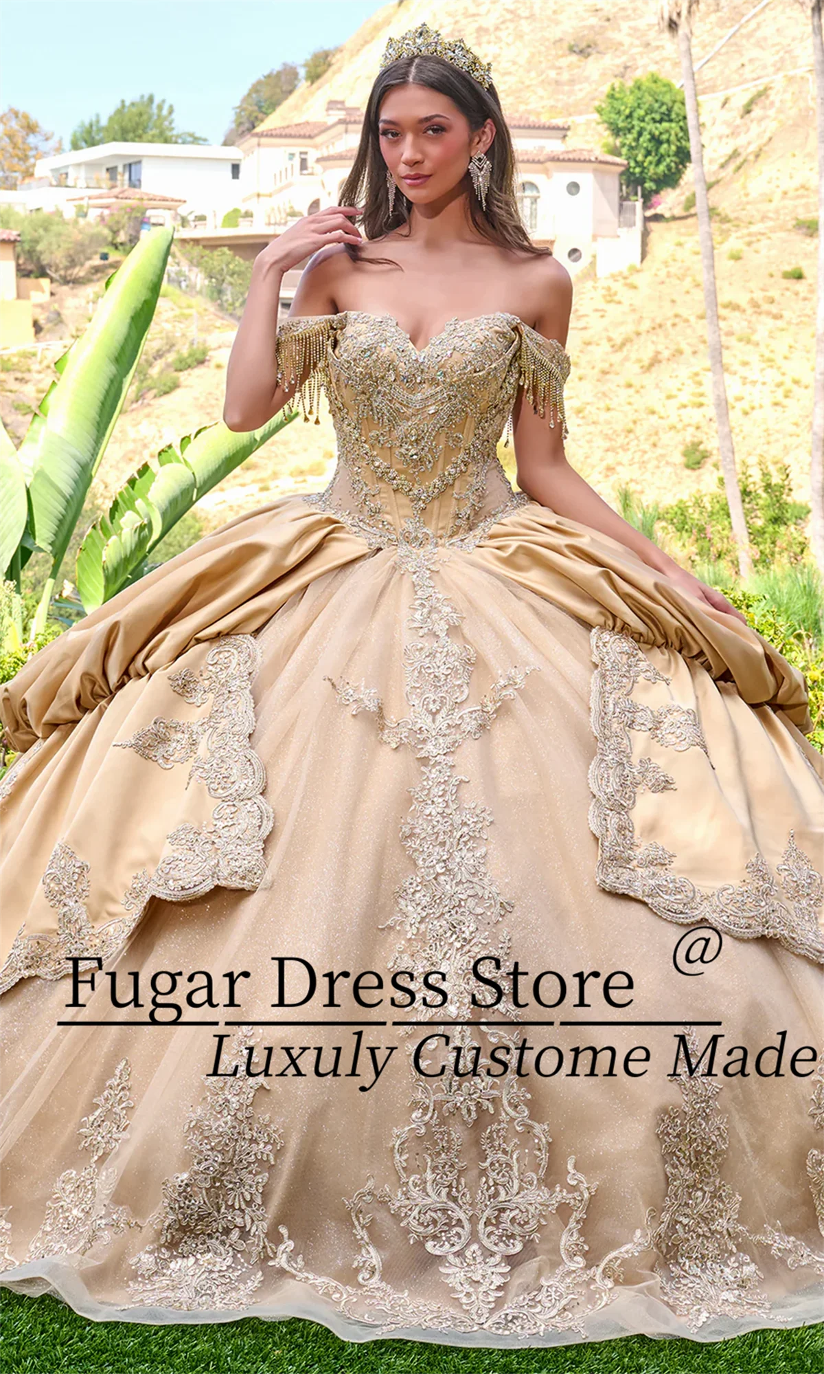 Vestidos de Quinceañera Personalizados con Falda de Burbujas Sexy, Tirantes Caídos en los Hombros y Detalles de Flecos, Vestido de Gala para Fiesta de 15 Años
