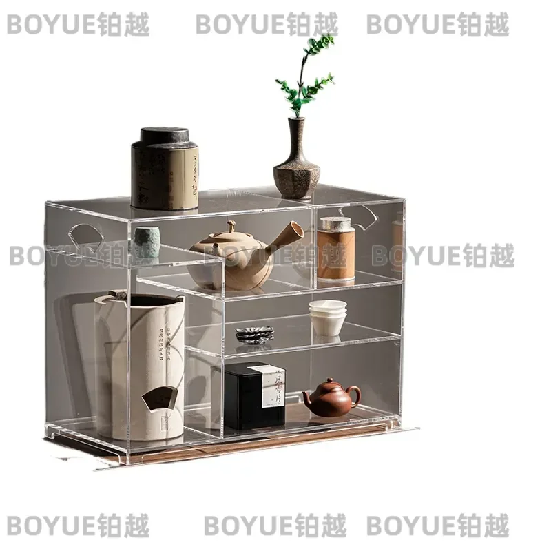 Clear Acrylic Tea Set Organizer Desktop Teapot Display Stand Cup Storage Rack Elegant Bogu Shelf for Kitchen Home Decor