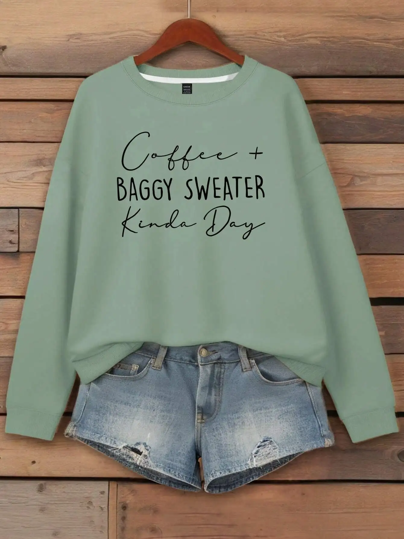 

Coffee + Baggy Sweater Kinda Day Women's Loose Fit Long Sleeve Crew Neck Pullover Fall Casual Sweatshirt