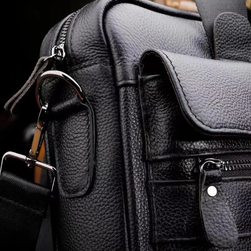 Luggage Man Business Briefcase Travel Bag First Layer Cowhide Genuine Leather Laptop Computer Handbag PC Inclined Shoulder Pack