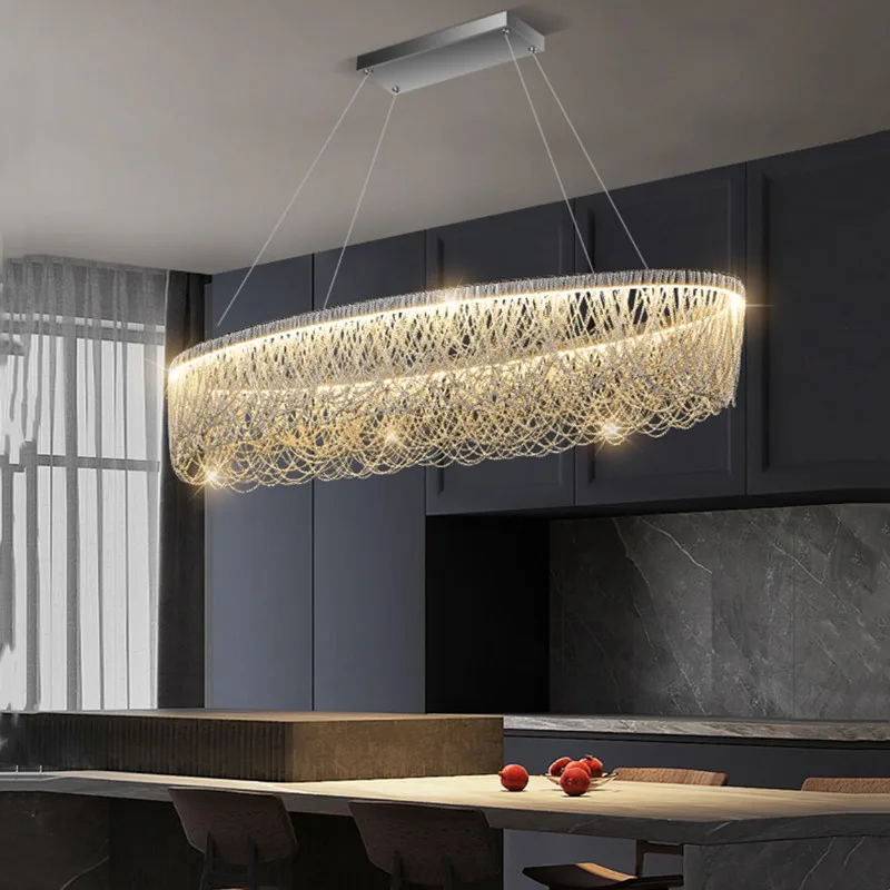Dining Room Led Chandelier Modern Light Luxury Tassel Chandelier Living Room Bedroom Hanging Lamp Silver Round Lighting Fixture