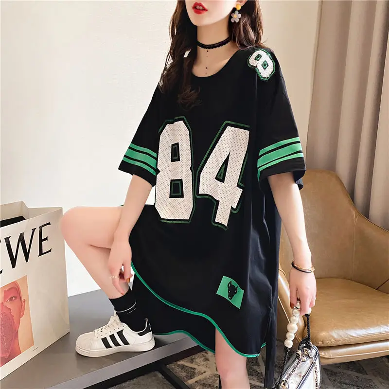 Oversized Womens Clothes Fashion Letter Printing Short Sleeve Tops Summer Short in the Front and Long in the Back T-Shirts Dress