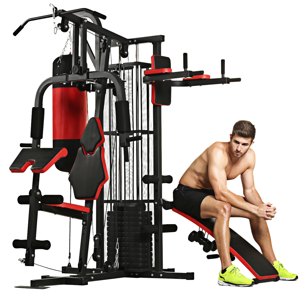 

3-Station Home Gym Fitness Equipment, Strength Training for Legs/Back/Chest