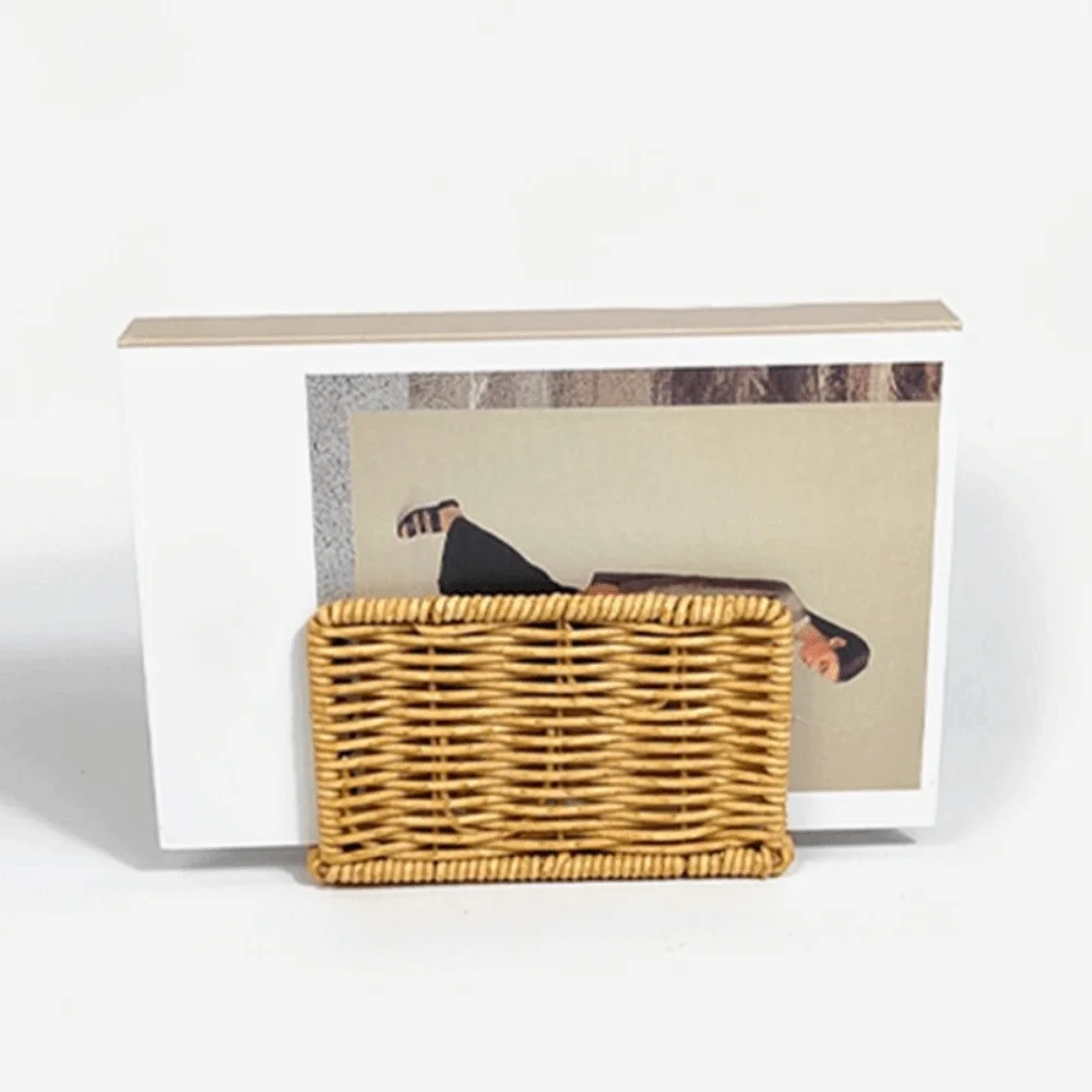 

Creative Simulated Rattan Napkin Holders Rustic Style Retro Vertical Napkin Dispenser No-slip Space-Saving Tissue Storage Rack