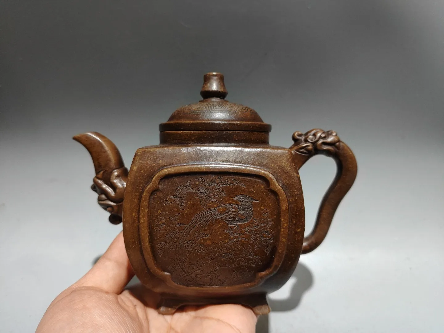 Tibetan Temple Collection Yixing Purple Clay Teapot Vintage colored teapot Phoenix pattern Dragon handle teapot Kettle Teapot