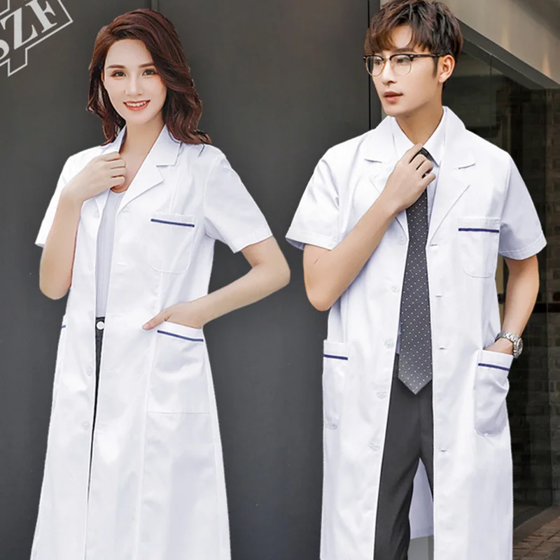 Single-breasted White Long Nurse Doctor Work Clothes With Pockets Simple Men Women Lab Overalls Uniform Wear