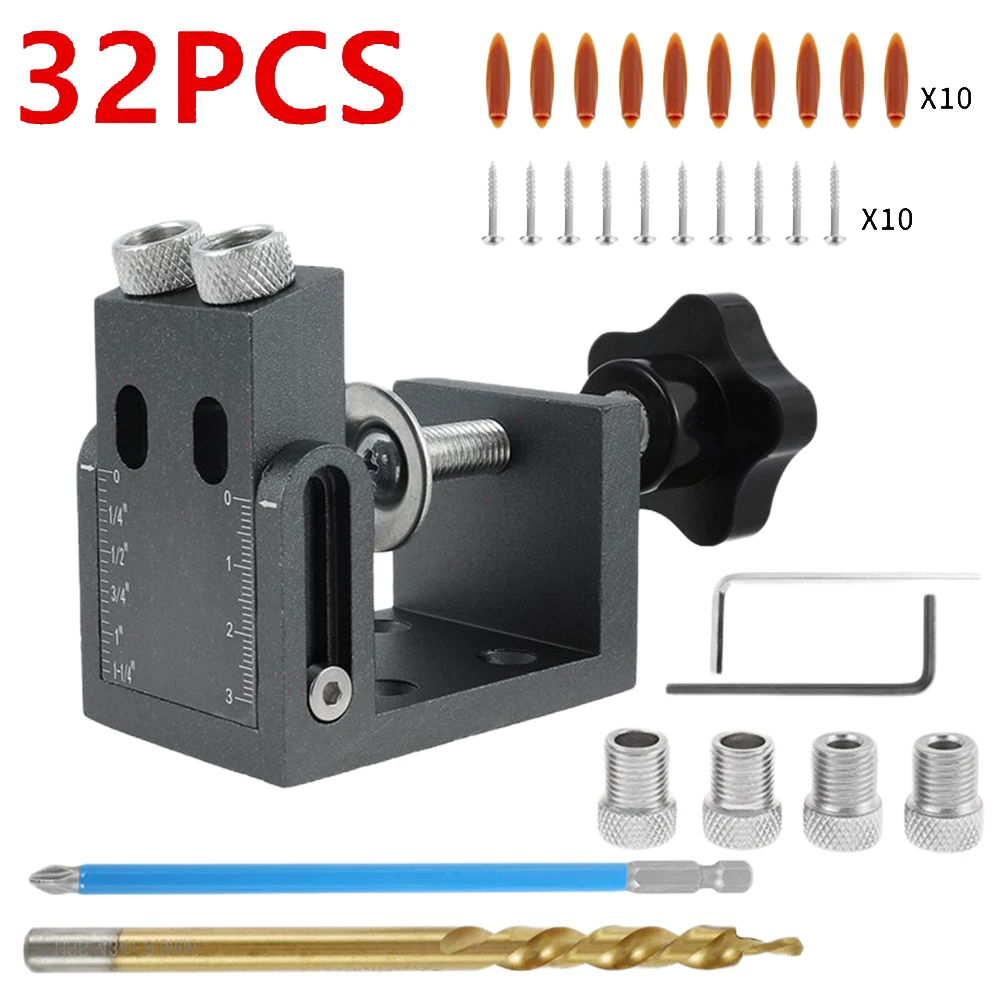 32 Pieces Pocket Hole Jig 15 Degree Drill Bit Woodworking Punch Locator Angle Locator Guide Kit Woodworking Punch Locator