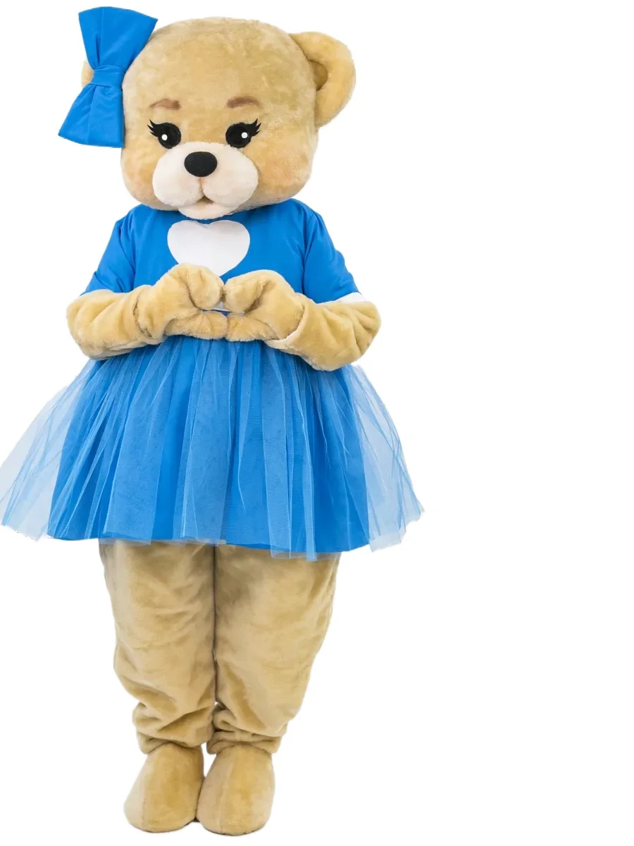 

New Adult Foam Cute Luxury Blue Dress Bear Mascot Costume Plush Cartoon Christmas Fancy Dress Halloween Carnival Suits