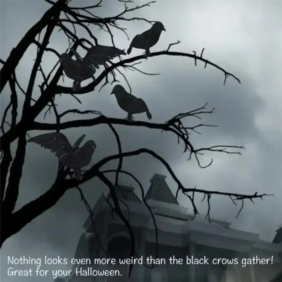 Halloween Flocked Black Crow Ornament Fake Feather Raven Bird Prop Haunted House Garden Party Spooky Home Decoration Supplies