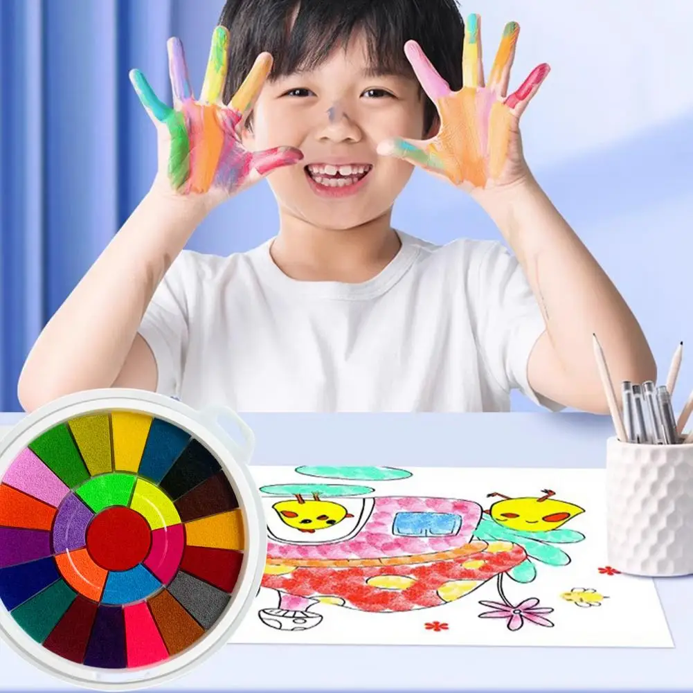 Finger Paint Washable Painting Ink Pad Set for Toddlers Diy Arts Crafts Projects Color Palette Rainbow