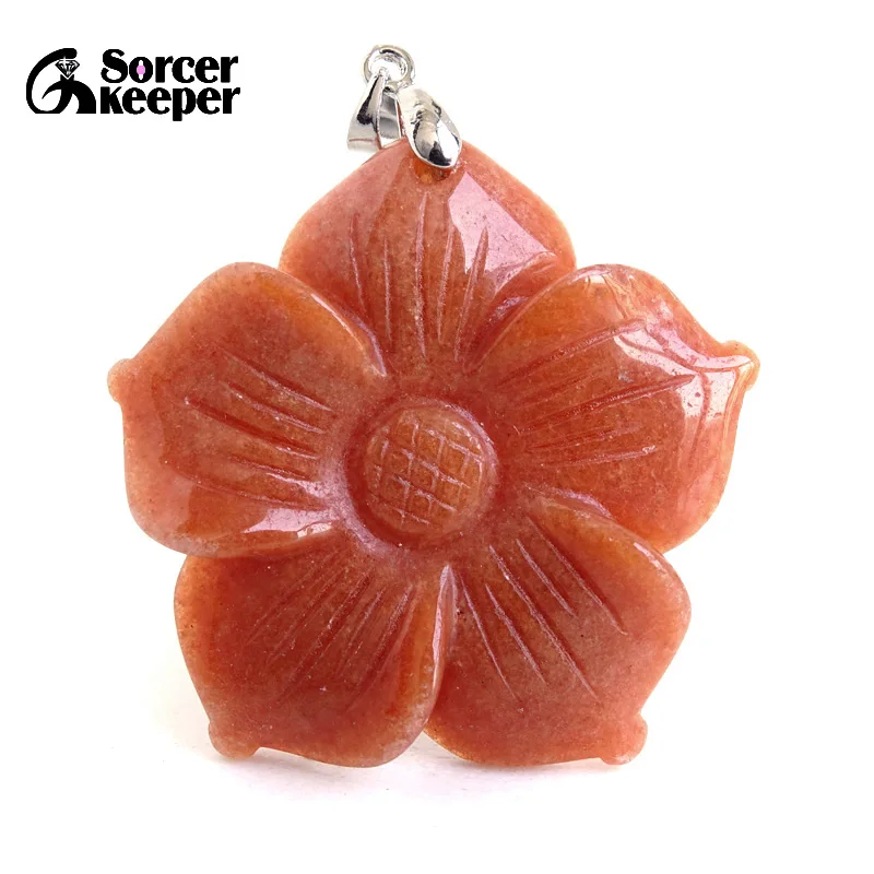 Natural Red Aventurine Hand Carved Flowers Jade Pendant Fashion Boutique Jewelry Women\'s Jasper Amulet Necklaces Gift BK002