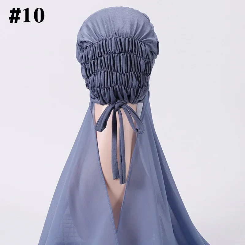 

Ramadan Muslim Headband Women Chiffon Hijab Scarf With Cap Ladies Instant Hijabs Bonnet Ready To Wear Headscarf Turban Hat