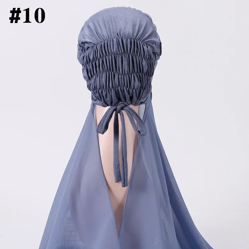 Ramadan Muslim Headband Women Chiffon Hijab Scarf With Cap Ladies Instant Hijabs Bonnet Ready To Wear Headscarf Turban Hat