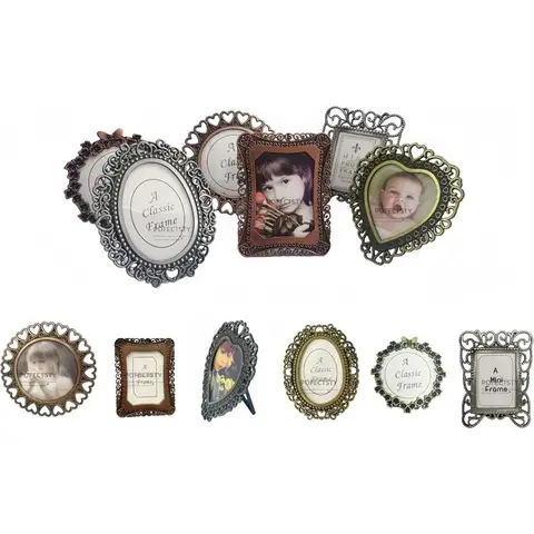 Conjunto de porta-retratos vintage de uma polegada, 6 peças com cores aleatoriamente sortidas com caixa de armazenamento de plástico, metal minúsculo 1 "x 1 1/2" antigo m