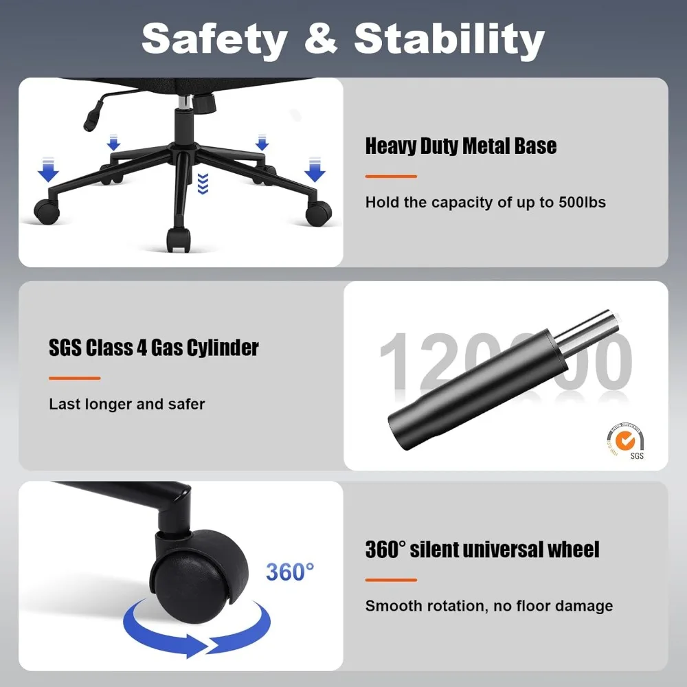 Big and Tall Fabric Office Chair -500 lb Heavy Duty Office Chair for Big Man, High Back Executive Office Desk Chair with 120°