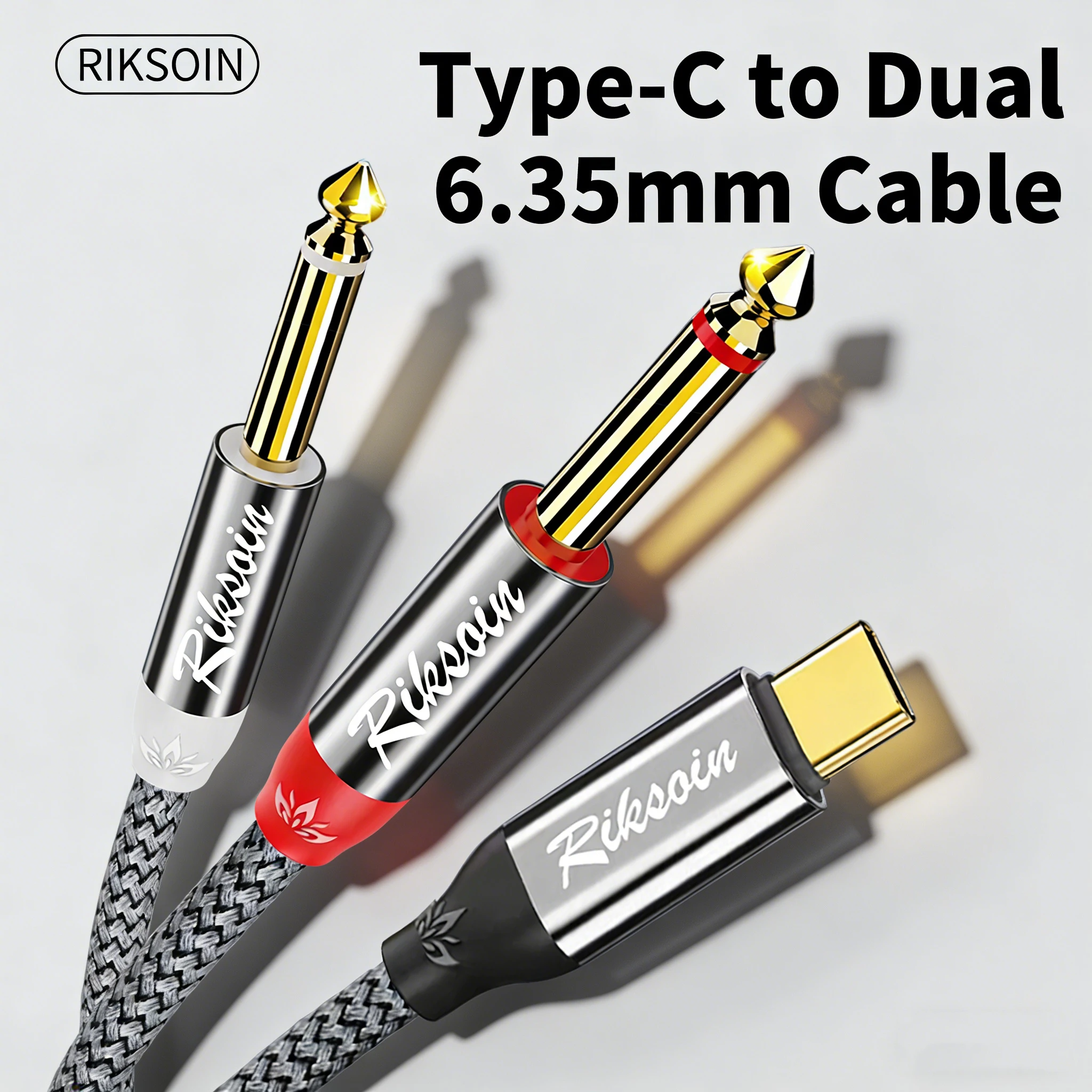 Cable de audio USB tipo C a doble TS de 6,35 mm, cable divisor en Y estéreo de 1/4 de pulgada para teléfono celular, tableta, computadora portátil, amplificador, mezclador