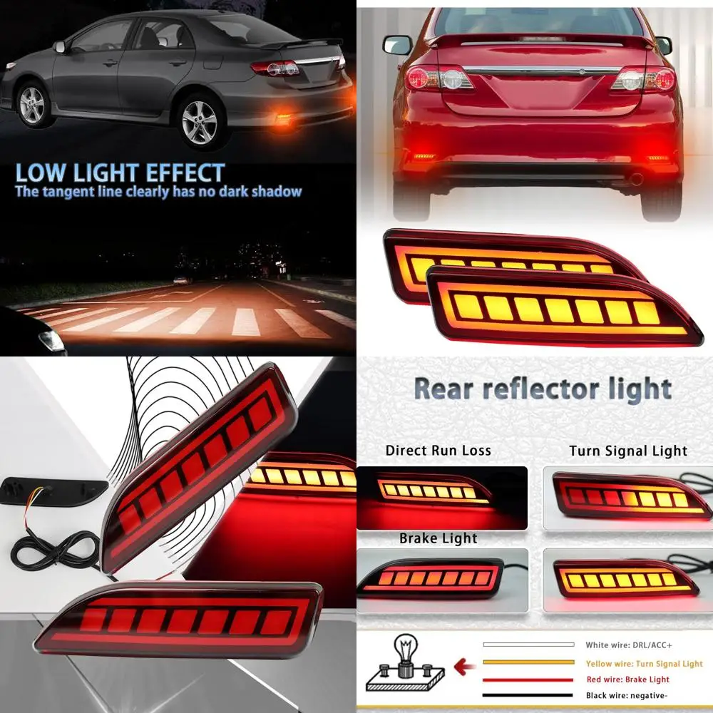 

Enhanced LED Rear Bumper Reflectors, Fog, Brake, and Tail Lights for 2011-2013 Toyota Corolla, Sequential Turn Signal (Red)