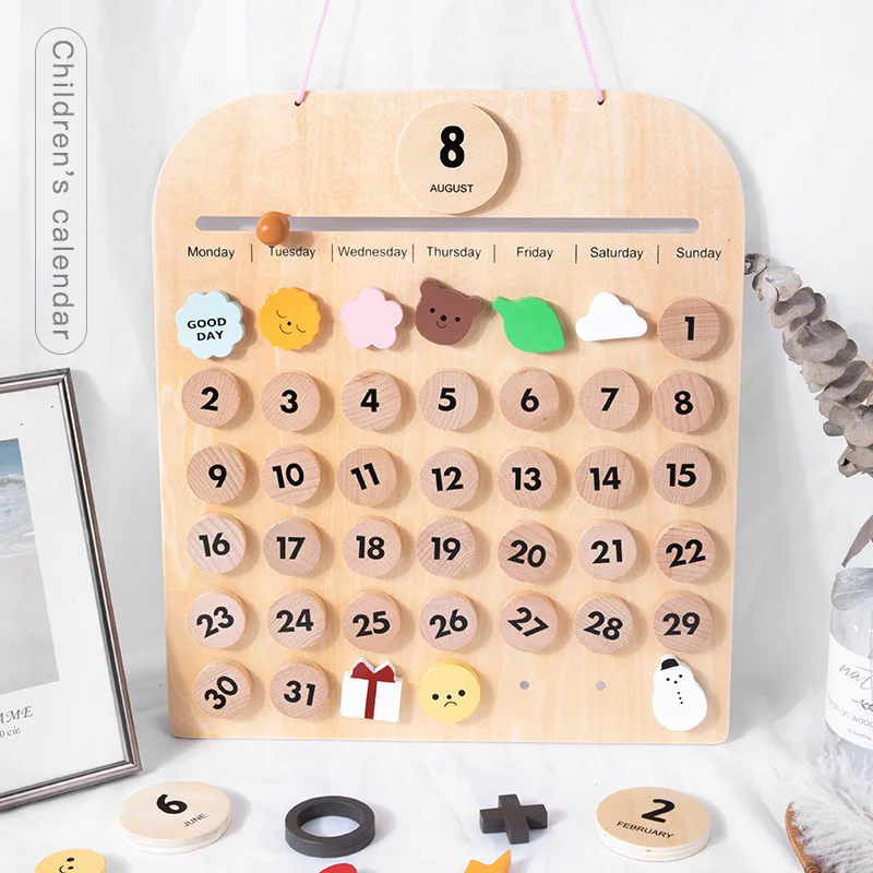 Instagram Style Magnetic Wood Calendar Ornaments Tabletop Ornaments for Children\'s Room  Kids Room Ornaments Decor Gifts