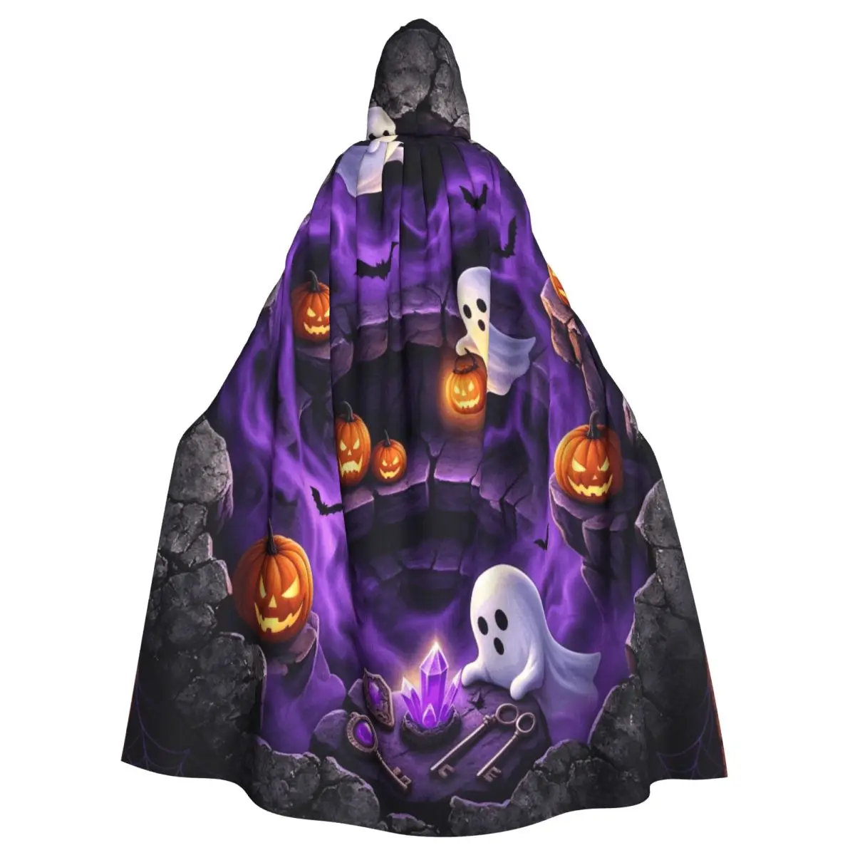 3D Illusion Halloween Long Hooded Cloak for Aldult Spooky Ghost Funny Cape