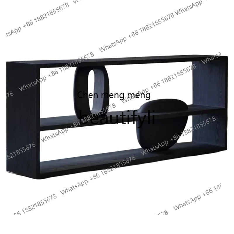 Medieval solid wood entrance table entrance platform against the wall ash wood strip case shelf bookshelf  R