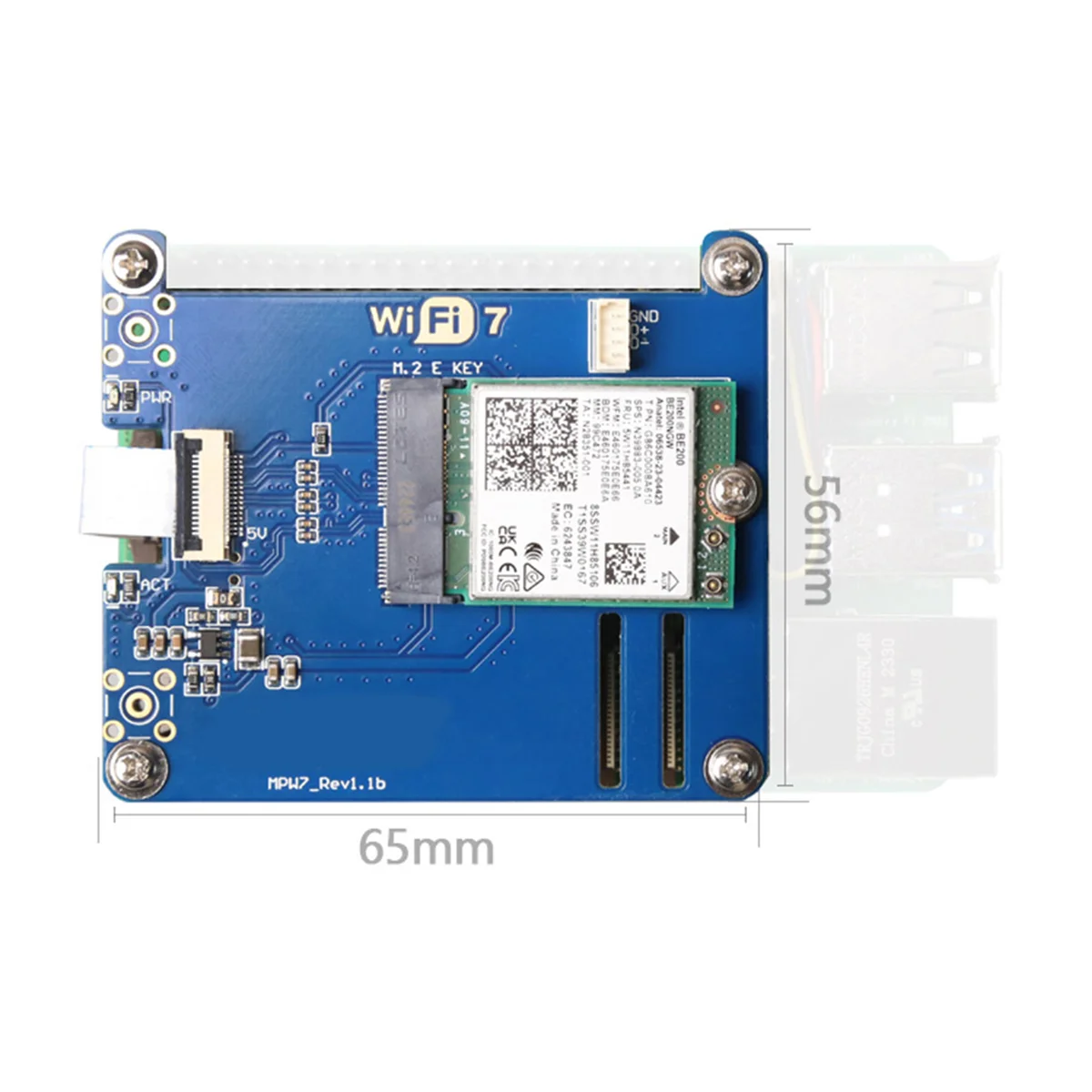 MPW7N for Raspberry Pi 5 PCIE to M.2 E-Key WiFi7 Module BE200 Support Google TPU,WiF6E AX210,AX200 Adapter Board