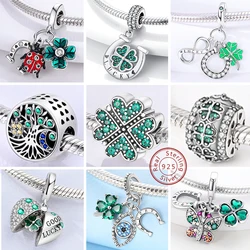 New 925 Sterling Silver Charm Beads Four-Leaf Clover Green Pendants Fit Original Charm Bracelets Charm For Women Jewelry Gift