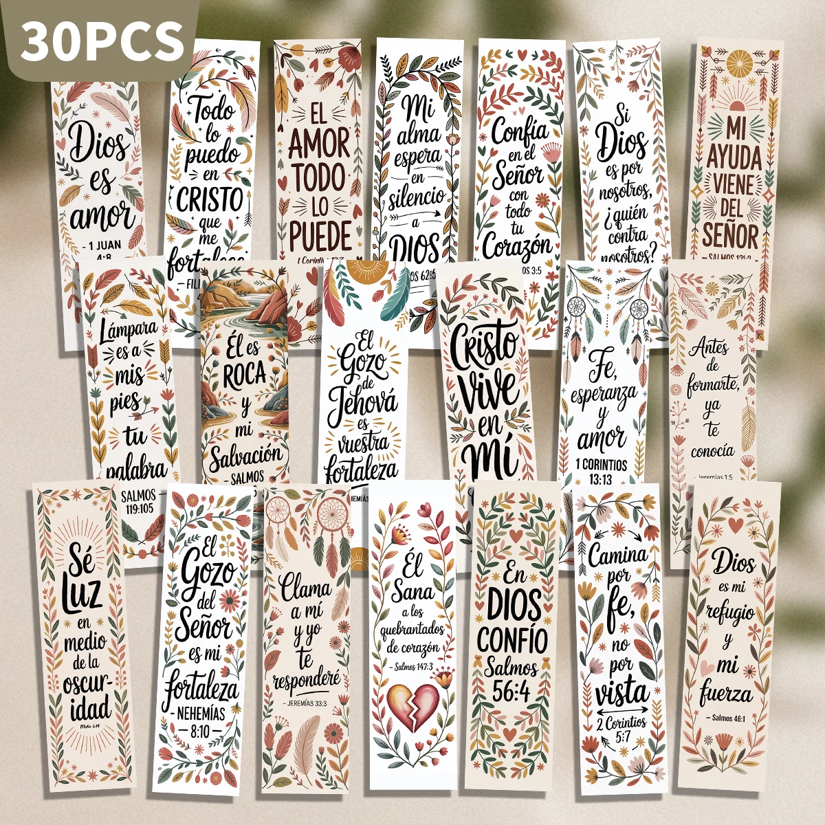 30 Stück Lesezeichen im Boho-Design mit spanischen Bibelversen, Lesezubehör für religiöse Zwecke, Taufe, Sonntagsschule, Journaling