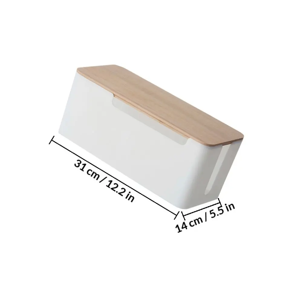 Bamboo Cover Cable Management Box Large Capacity for Power Cords Data Cables Socket Storage Easy Installation Tidy Charging
