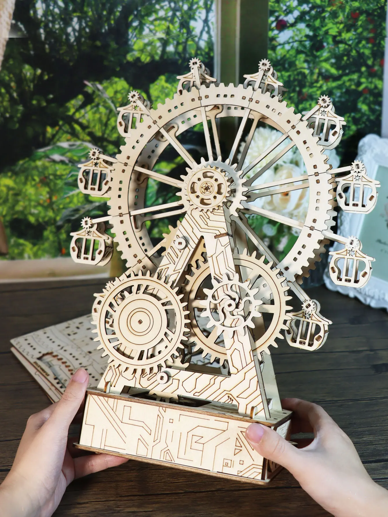 3D Wooden Puzzle for Adults Gear Ferris Wheel Music Box Model Kits Birthday Christmas Unique Gift for Women