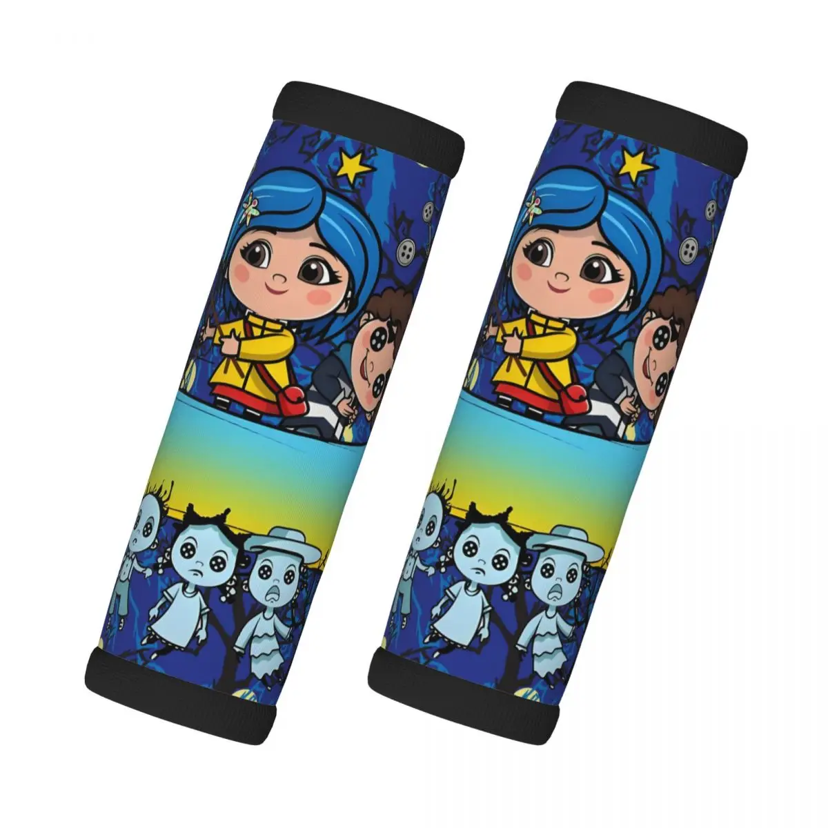 

Custom Coraline 2 Pcs Luggage Handle Wrap Soft Grip Handle Cover Comfortable Halloween Movie Neoprene Suitcase Identifier Travel