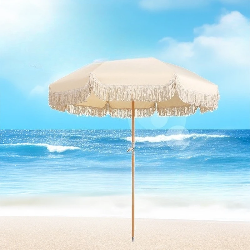 

Garden garden umbrella retro windproof umbrella scenic leisure fringed rotatable beach