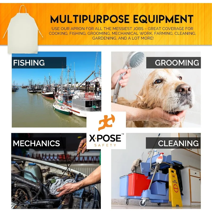 مآزر Xpose Safety شديدة التحمل من الفينيل المقاوم للماء باللون الأبيض مصممة للبيئات الصناعية والتجارية المنزلية تقدم متفوقًا