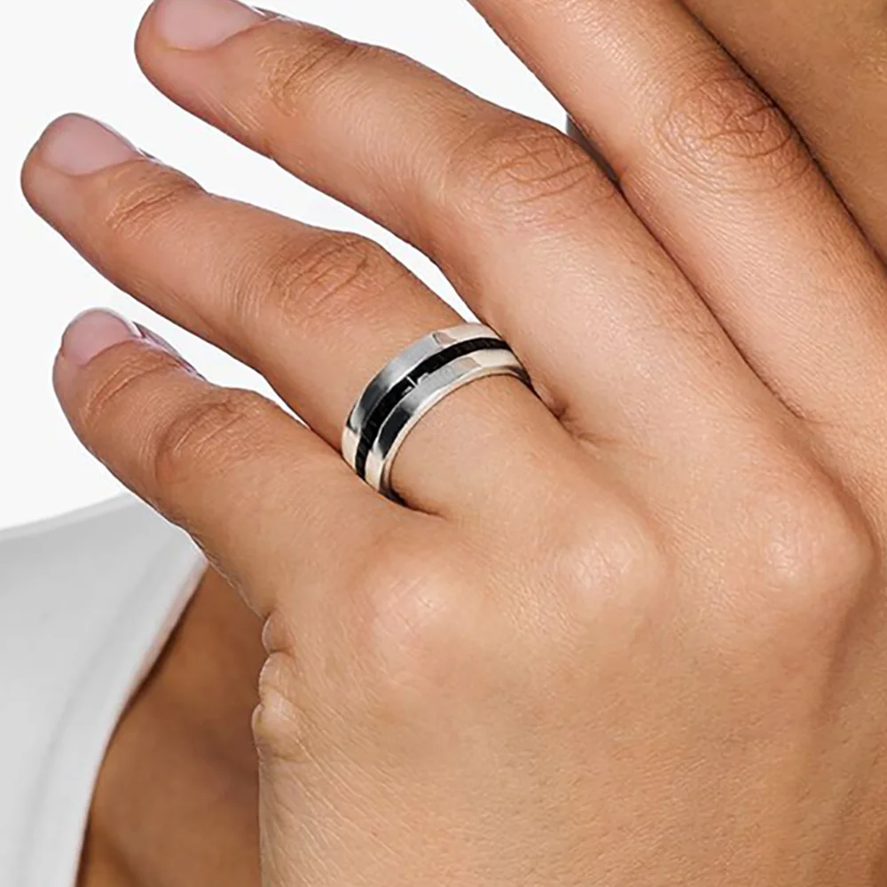 Band Ring Black Stones Europe Style Vintage Fine Jewelry For Women Men Summer Brand New Pure 925 Sterling Silver Gift