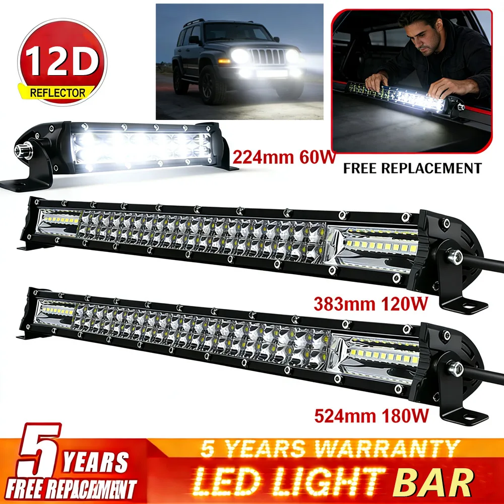 

Светодиодная балка 12D 60W 120W 180W, ультратонкая, для тракторов, внедорожников 4X4, квадроциклов, грузовиков, рабочий фонарь 12V 24V, лампа для вождения