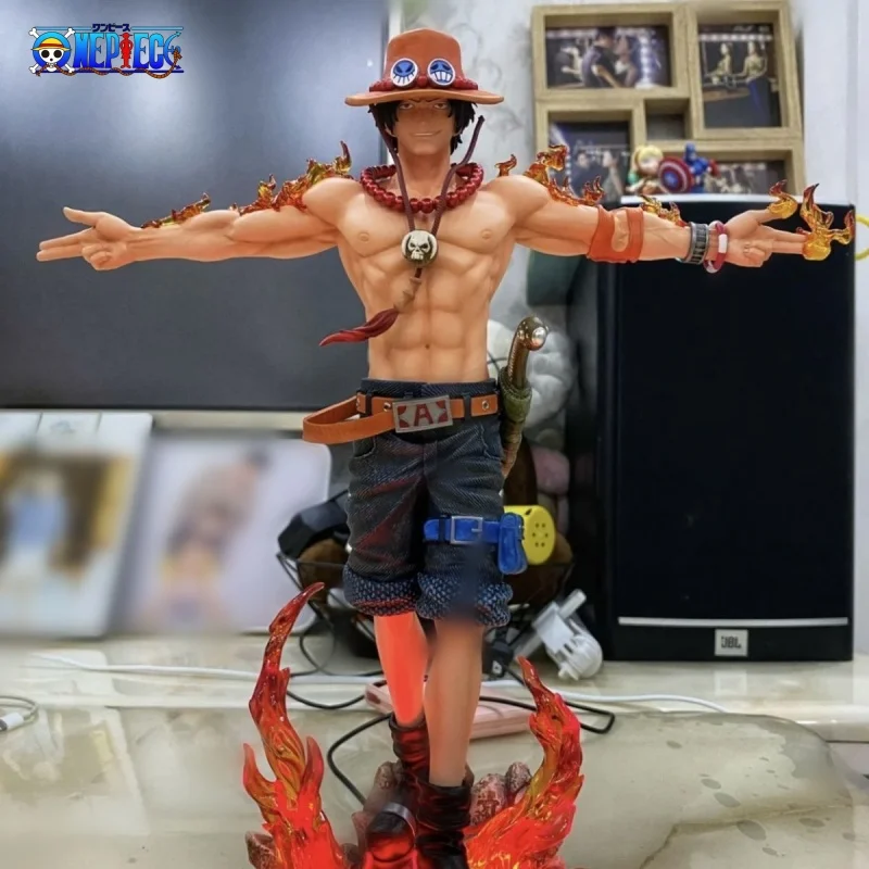 27cm One Piece Ace Anime Figure Cross Model Dolls Gk Action Figurine Base Luminous Desktop Decoration Collectible Children Gifts