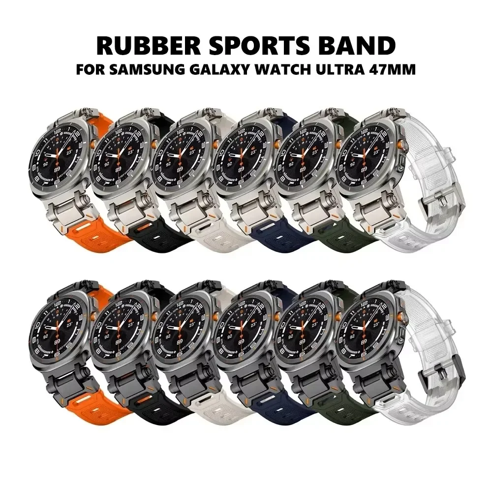 Rubber+Metal Stainless Steel Strap for Samsung Galaxy Watch Ultra 47mm Sports Bracelet for samsung galaxy 47 ultra No Gaps Band