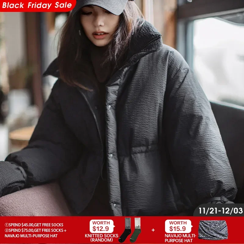 Maden Down Jacket Women Stand Collar 90% White Duck Down Coat Versatile Winter Thick Warm Puffer Jacket