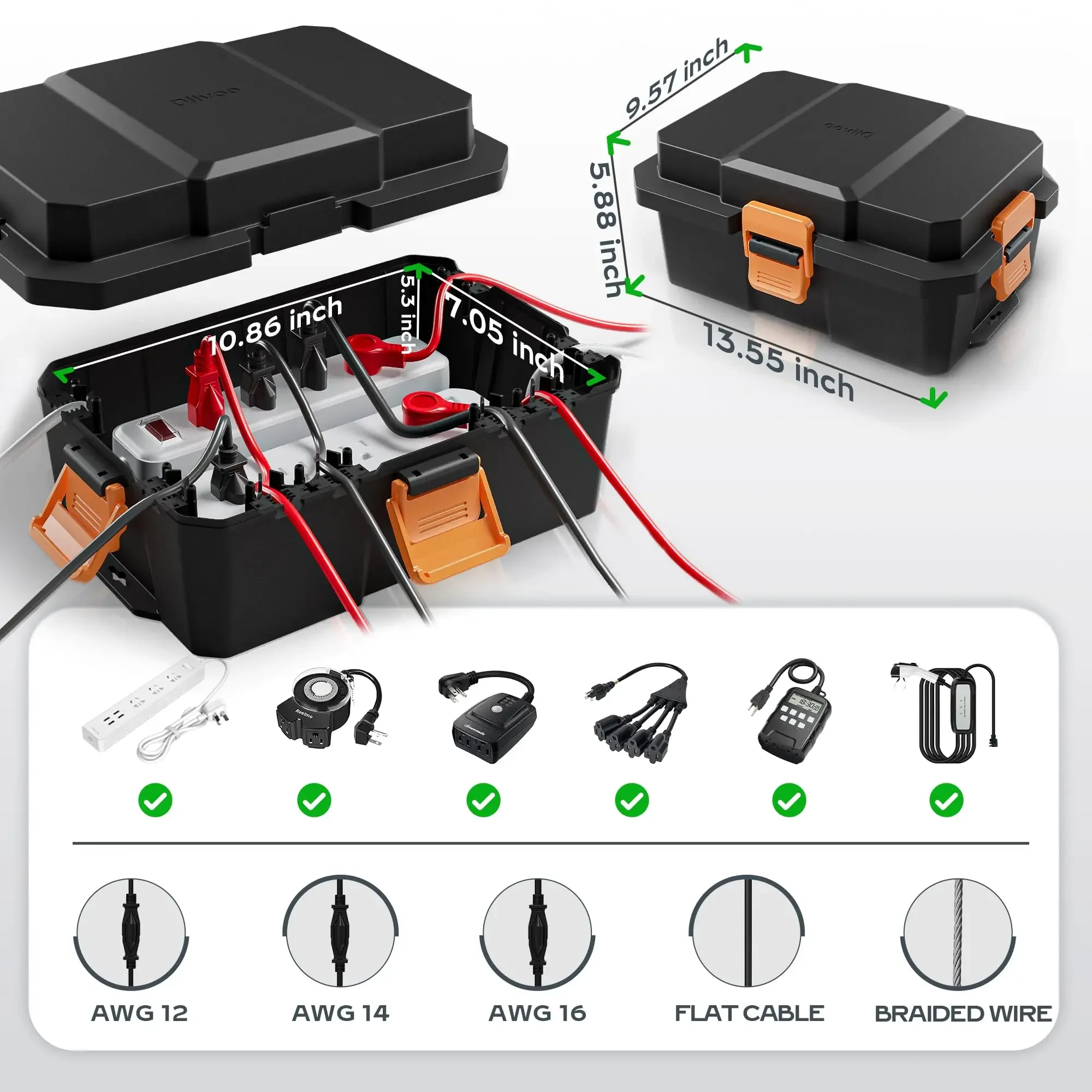 Diivoo Outdoor Waterproof Electrical Box Outside Cable Connection Socket Enclosure for Timers Extension Cord Holiday Garden