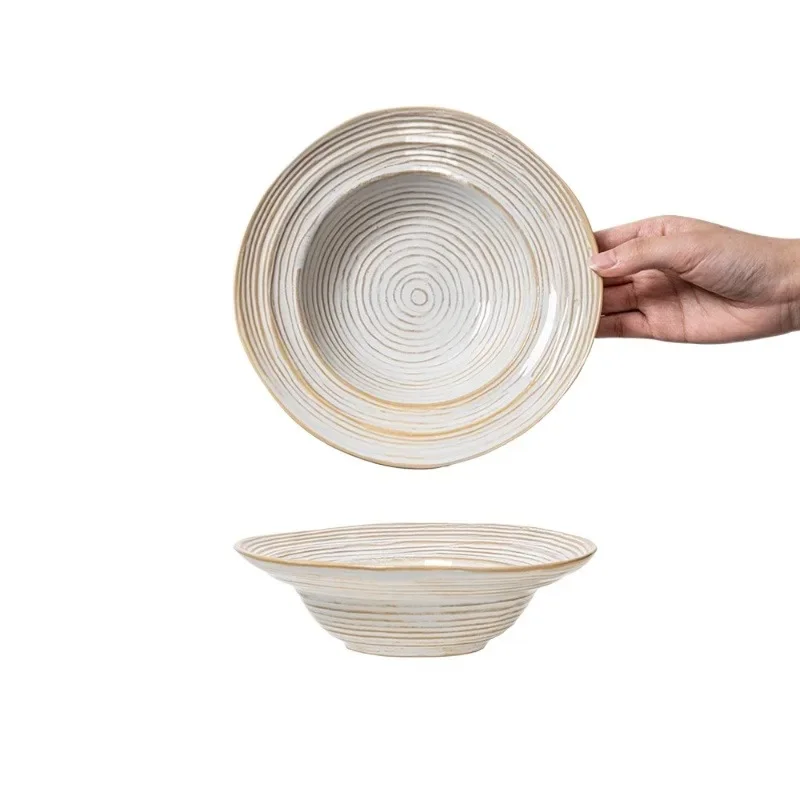 1pc/2pc Japanese Style Straw Hat Bowl Tableware Home Retro Style Creative Ceramic Bowl Fruit Salad Bowl