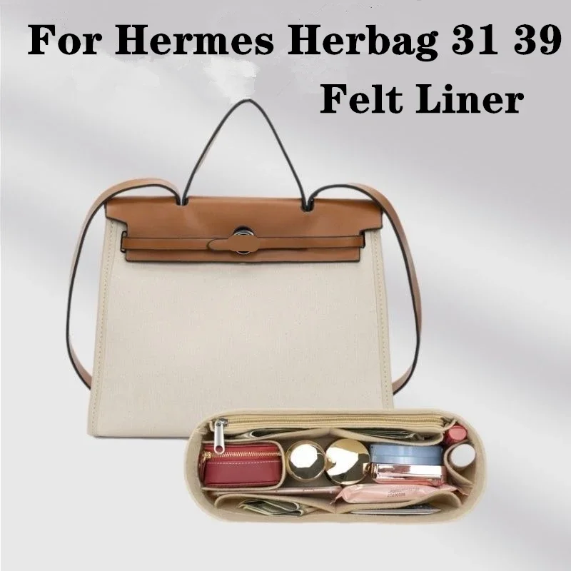 For Hermes Herbag 31 39 Handbag Insert Bag Felt Makeup Organizer Bag Inner Purse Portable Base Shaper