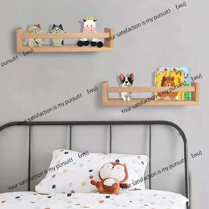 2 natural wooden children's suspended wall-mounted bookshelves, baby room wall shelves, kitchen condiments finishing