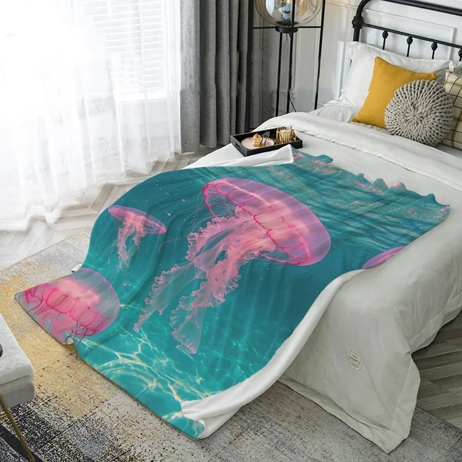 

Фланелевое одеяло из микрофибры с рисунком розовой медузы, одеяло для спальни, гостиной, дивана, мягкое и удобное украшение для дома