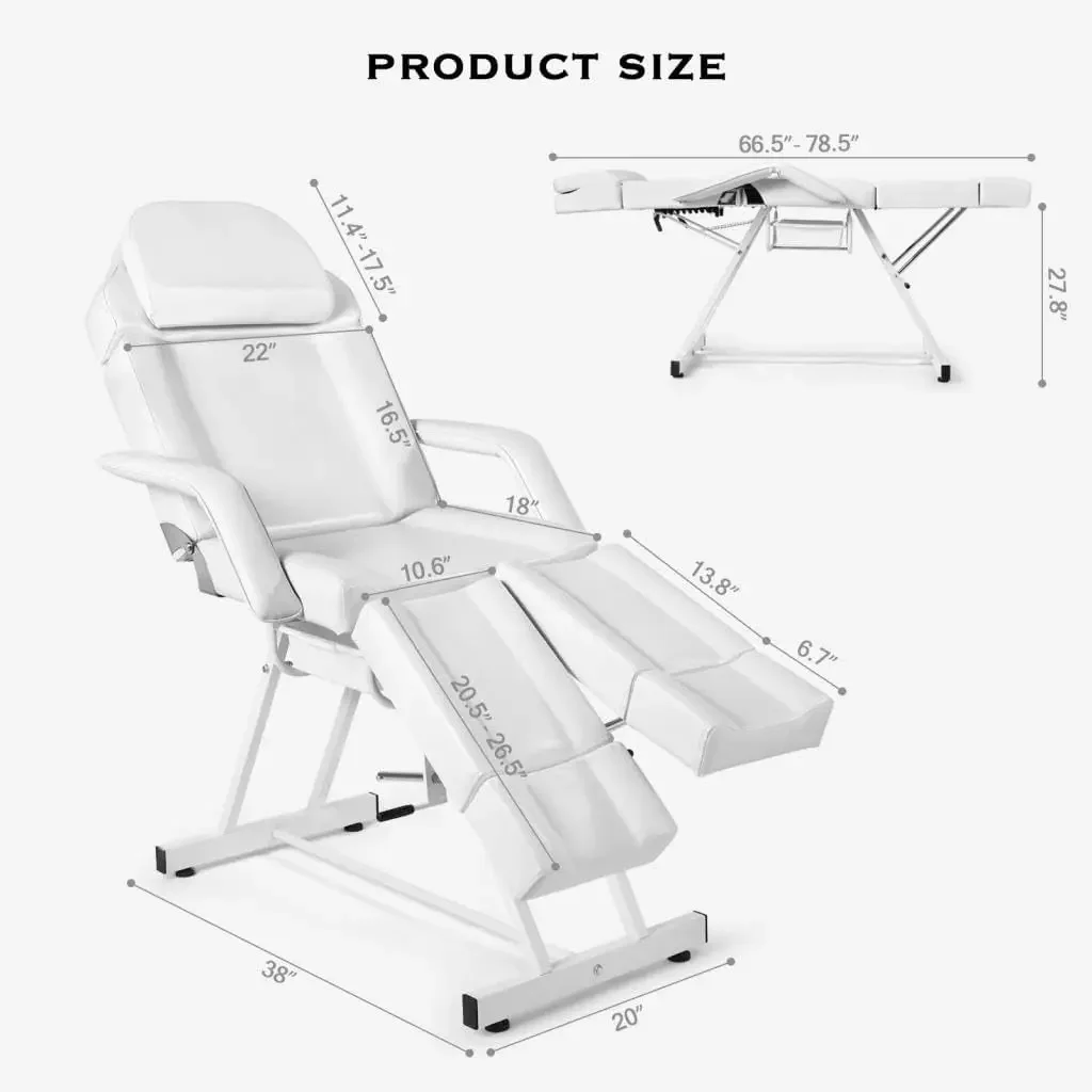 Massage Table Facial Bed Massage Bed Lash Bed for Eyelash Extensions Salon Chair with Tray,Split Footrests(White)