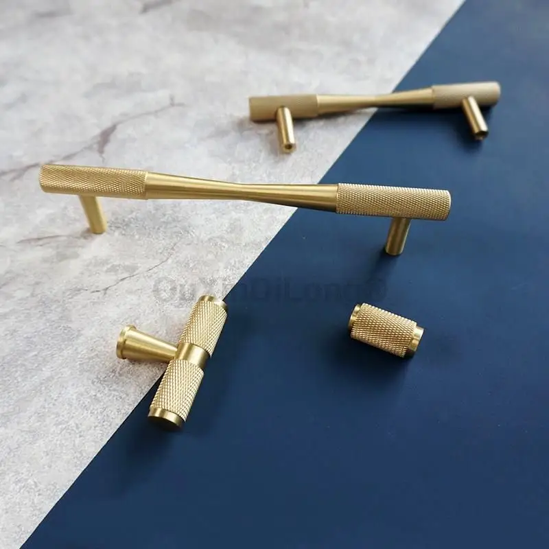 

10PCS Light Luxury Knurled Brass Door Handle Kitchen Cabinet Knobs and Handle Dresser Wine Cabinet Pulls Furniture Hardware ZO04