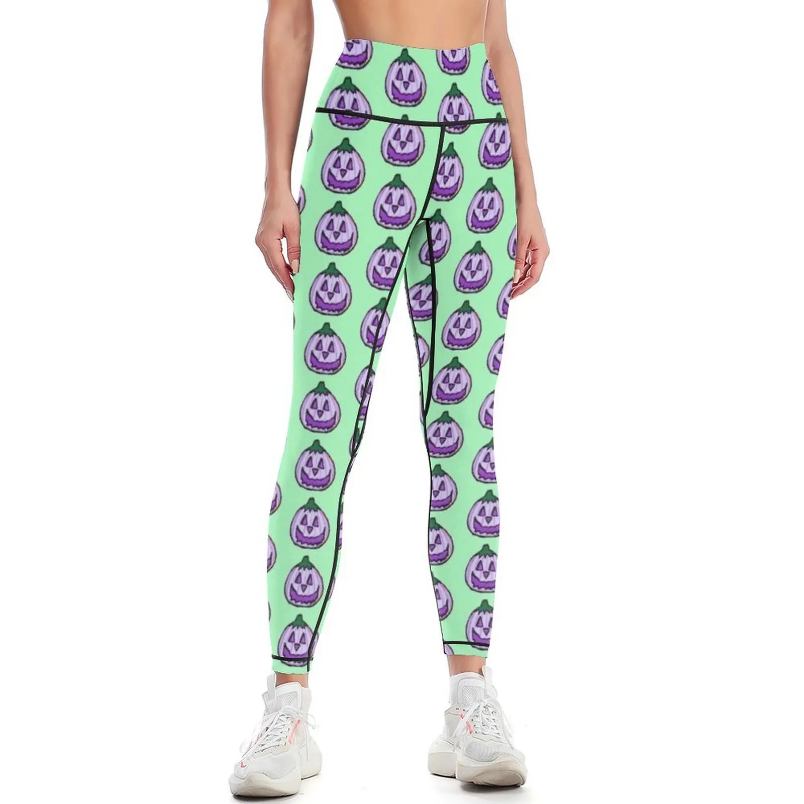 

Purple Pumpkin on a Field of Green Leggings sporty woman push up sports woman gym high waist for girls Womens Leggings