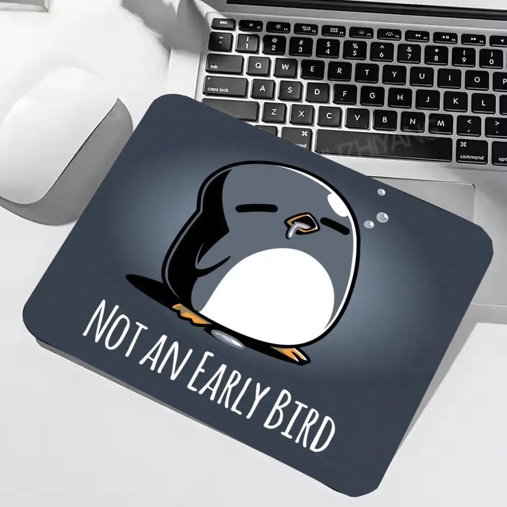 Square Mouse Pad Lazy Penguin Not An Early Bird Non-Slip Rubber Mousepad Funny Desk Mat For PC Office Laptop 22*18/25*29cm 40*45