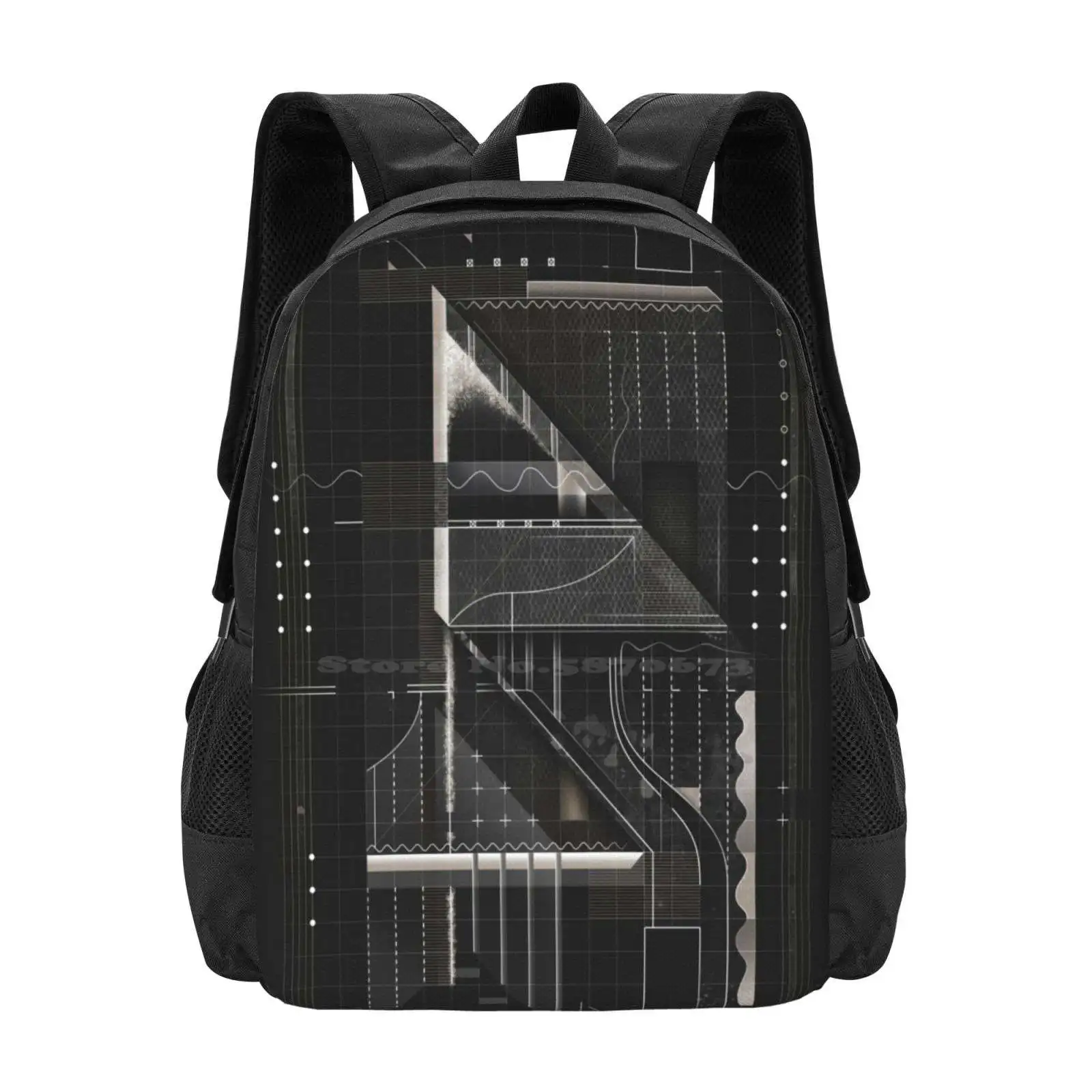 Composition Of Golden Abstract Geometry #6 Teen College Student Backpack Pattern Design Bags Abstract Geometry Black