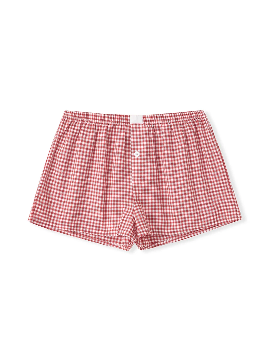 

Женские клетчатые шорты на пуговицах спереди, повседневные шорты для отдыха с эластичной резинкой на талии, шорты-боксеры