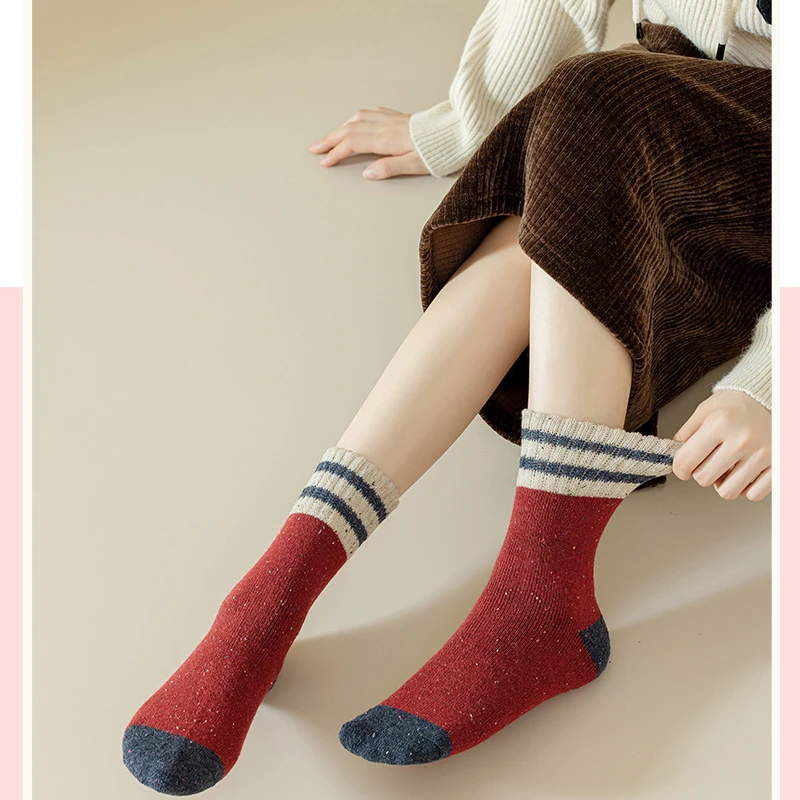 5 pairs of winter warm wool women\'s socks, extra thick striped socks, wool socks, warm and snowy socks